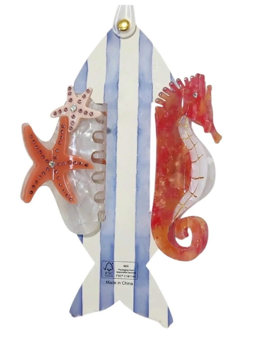 Piper K Coral Seahorse and Starfish Aquarium Ocean Hair Clip Set - Picture 2 of 2